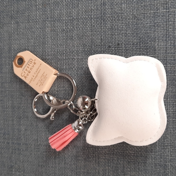 White Kitty Face Rhinestone Keychain Cat Purse Charm Backpack Clip Cat Kitten - Picture 3 of 4